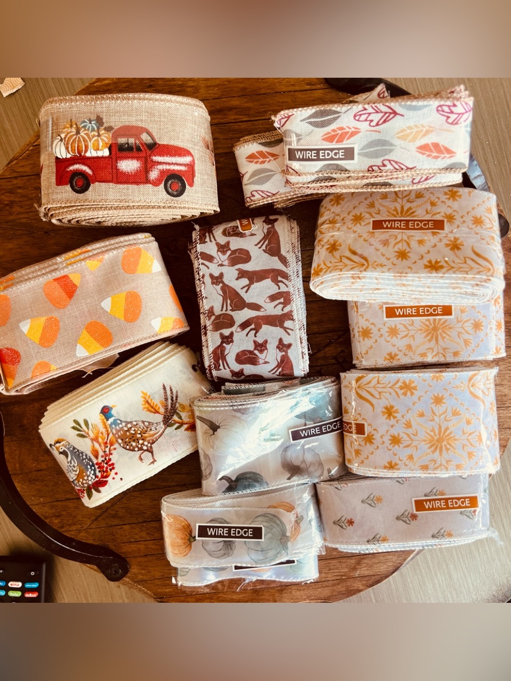 Wire Edged Fall Themed  Fabric Ribbon  13 Rolls All New!